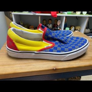 Vans yellow/red/navy checkered slip on vans 11.5